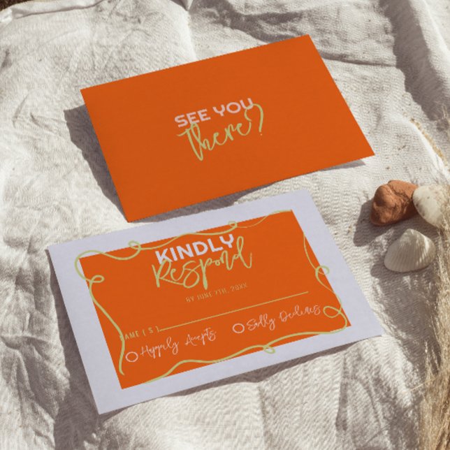 Colourful Handwritten Quirky Cute Painted Wedding RSVP Card (Creator Uploaded)