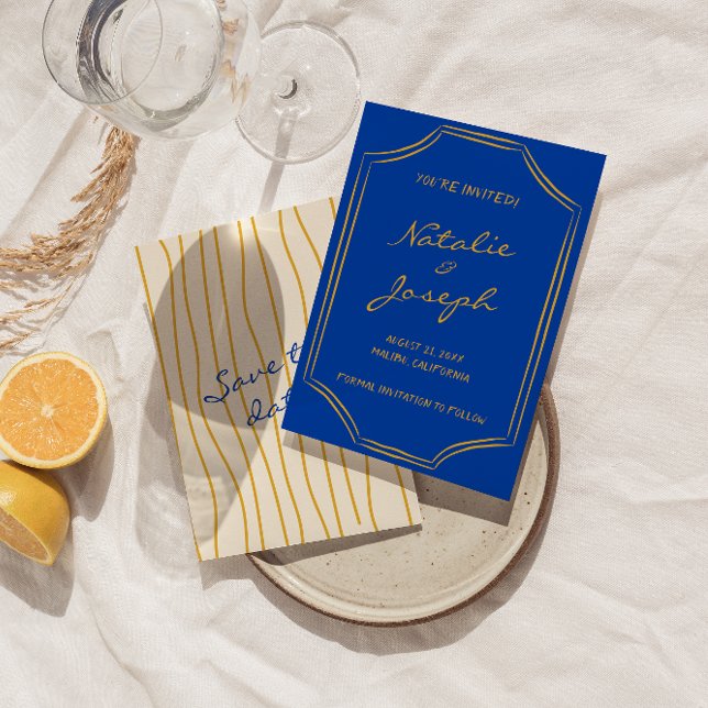 Colourful Handwritten Retro Pinstripe Italy Weddin Save The Date (Creator Uploaded)