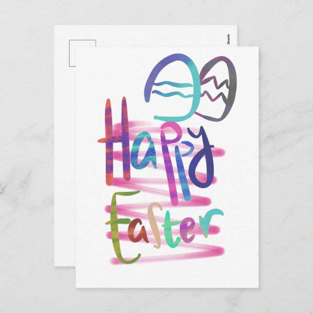 Colourful Handwritten Typography Happy Easter Holiday Postcard (Front/Back)
