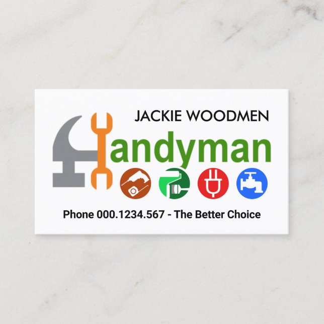 Colourful Handyman Hammer Icons Business Card (Front)