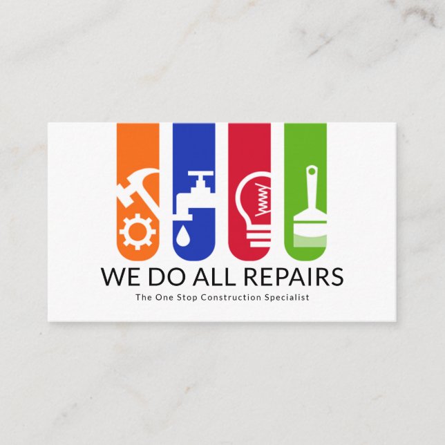 Colourful Handyman Tool Stripes Business Card (Front)