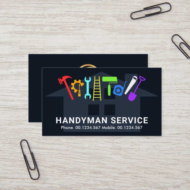 Colourful Handyman Tools Home Remodeling Contracto Business Card (Front/Back In Situ)