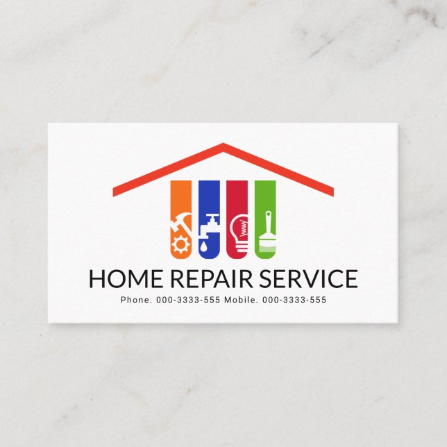 Colourful Handyman Tools Rooftop Business Card (Front)