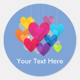 Colourful Hanging Hearts Personalised Classic Round Sticker