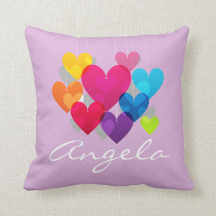 Colourful Hanging Hearts Personalised Cushion