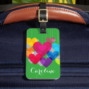 Colourful Hanging Hearts Personalised Luggage Tag