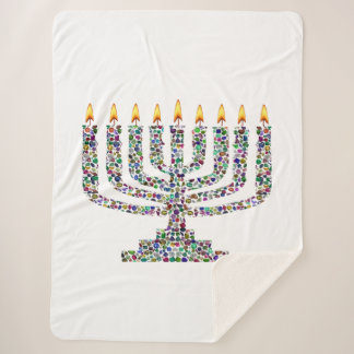 Colourful Hanukkah Candle Sherpa Blanket