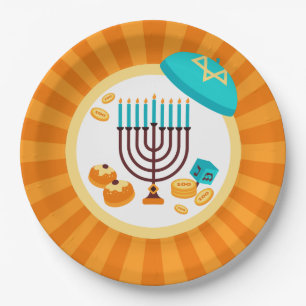 Colourful Hanukkah Party Paper Plate