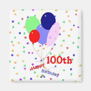 Colourful Happy 100th Birthday Balloons Magnet