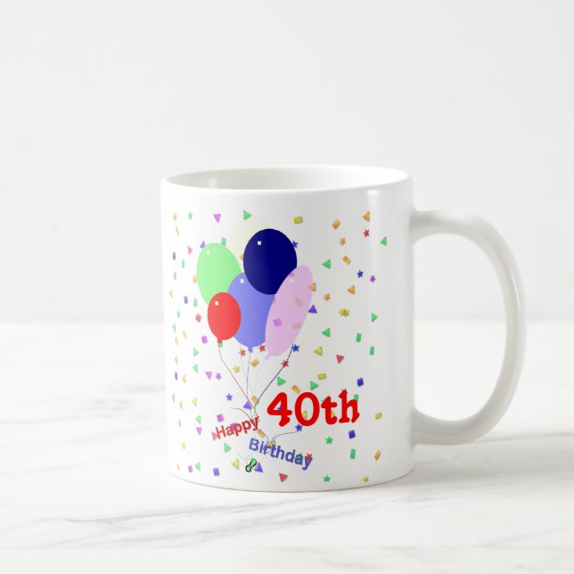 Colourful Happy 40th Birthday Balloons Coffee Mug (Right)