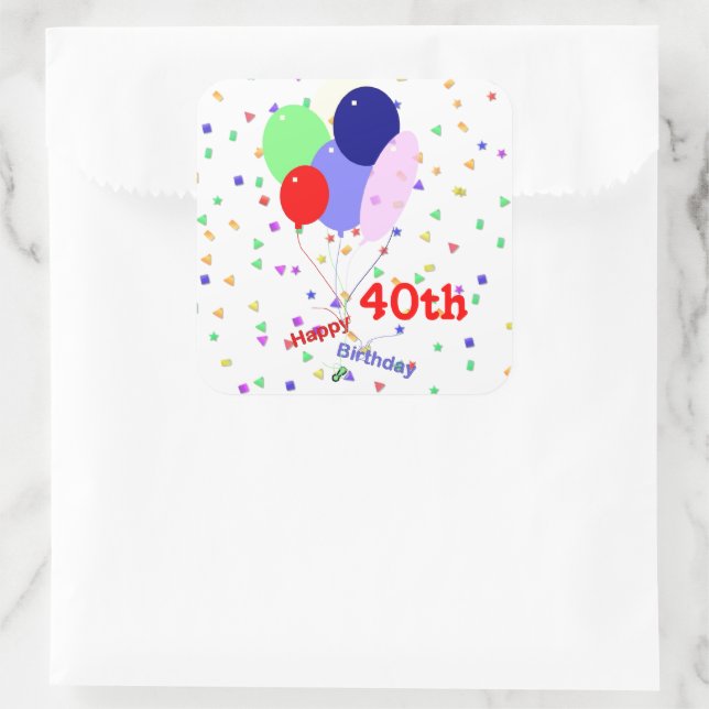 Colourful Happy 40th Birthday Balloons Square Sticker (Bag)