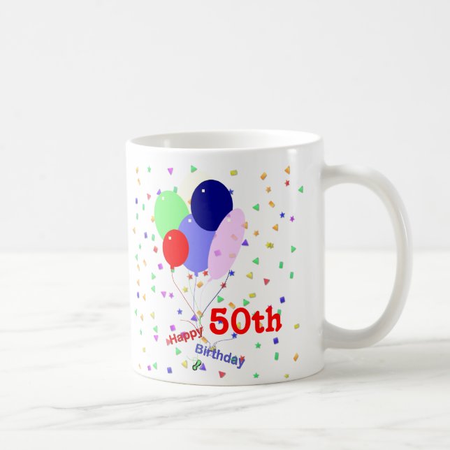 Colourful Happy 50th Birthday Balloons Coffee Mug (Right)