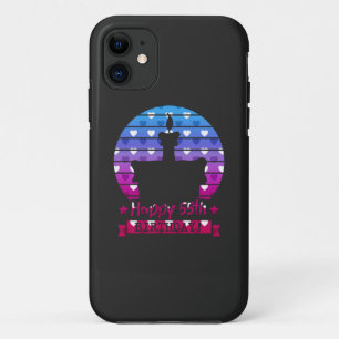 Colourful Happy 55th birthday cake with hearts iPhone 11 Case