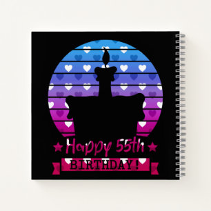 Colourful Happy 55th birthday cake with hearts Notebook