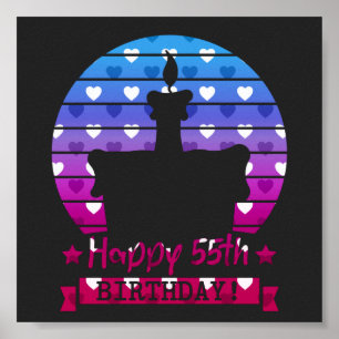Colourful Happy 55th birthday cake with hearts Poster