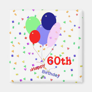 Colourful Happy 60th Birthday Balloons Magnet