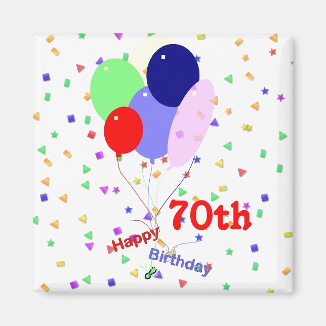 Colourful Happy 70th Birthday Balloons Magnet (Front)