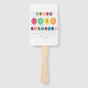 Colourful Happy 70th birthday with balloons Hand Fan