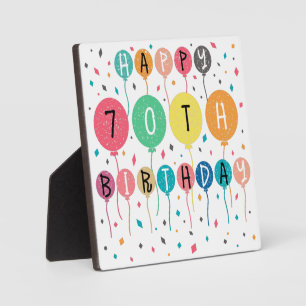 Colourful Happy 70th birthday with balloons Plaque