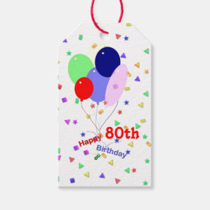 Colourful Happy 80th Birthday Balloons Gift Tags