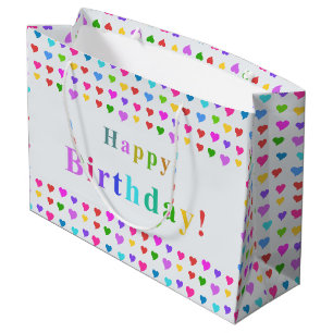 Colourful Happy Birthday and Flirty Hearts  Large Gift Bag