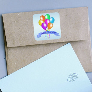 Colourful Happy Birthday Balloons Banner Party Square Sticker