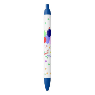 Colourful Happy Birthday Balloons Blue Ink Pen