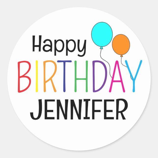 Colourful Happy Birthday Balloons Personalised  Classic Round Sticker (Front)