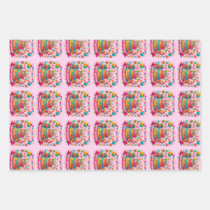 Colourful Happy Birthday Cake Celebration Wrapping Paper Sheet
