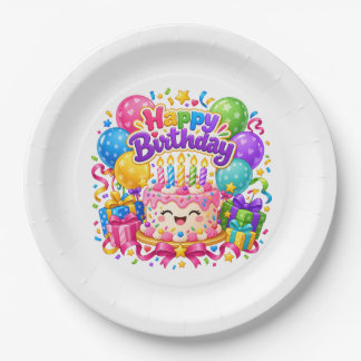 Colourful Happy Birthday Cake Kids Party Paper Pla Plate
