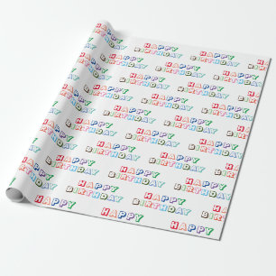 Colourful Happy Birthday Cartoon All Caps Font Wrapping Paper