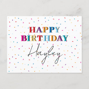 Colourful Happy Birthday Custom Name Confetti Holiday Postcard