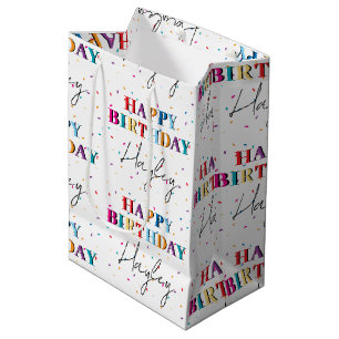 Colourful Happy Birthday Custom Name Confetti Medium Gift Bag