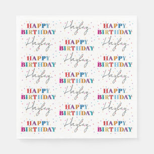 Colourful Happy Birthday Custom Name Confetti Napkin