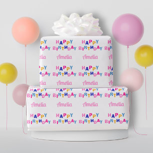 Colourful Happy Birthday Custom Name  Wrapping Paper
