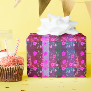 Colourful Happy Birthday Floral Stripe Paper