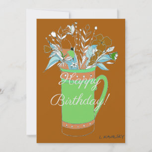 Colourful Happy Birthday Flowers In Mug  Holiday Card