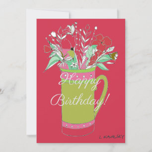 Colourful Happy Birthday Flowers In Mug Holiday Card