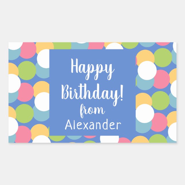 Colourful Happy Birthday from Name Blue Classic Ro Rectangular Sticker (Front)