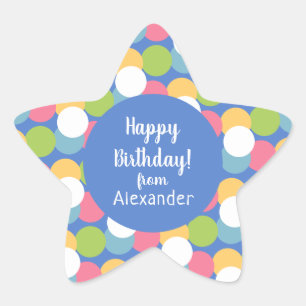 Colourful Happy Birthday from Name Blue Star Sticker