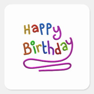 Colourful Happy Birthday Greeting Square Sticker