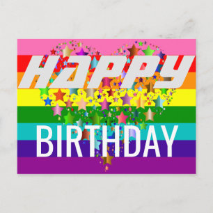 Colourful Happy Birthday Heart LGBT Rainbow Flag Postcard