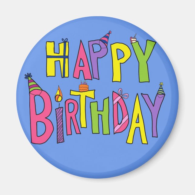Colourful Happy Birthday Illustration Magnet (Front)