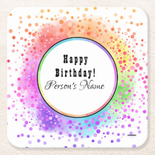 Colourful Happy Birthday Paper Coaster- HAMbyWG  Square Paper Coaster