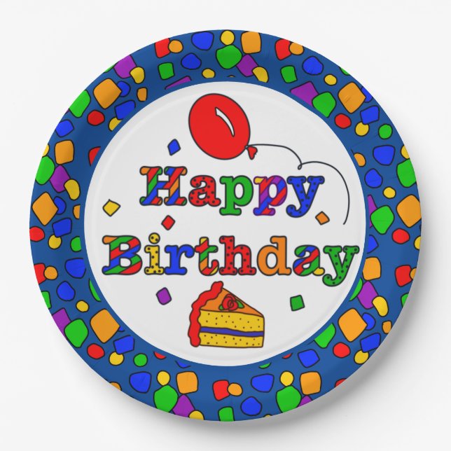 Colourful Happy Birthday  Paper Plate (Front)