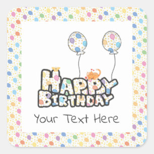 Colourful Happy Birthday Party Balloons Square Sticker