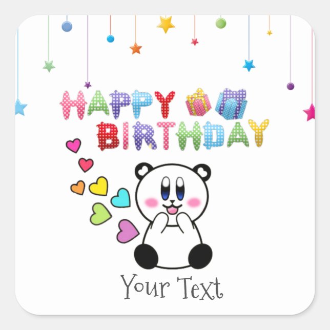 Colourful Happy Birthday Party Custom Square Sticker (Front)