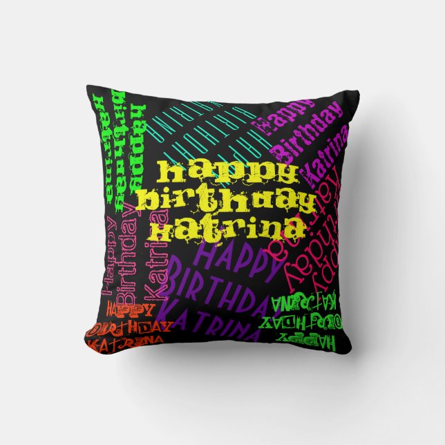 Colourful Happy Birthday Pillow Personalised (Front)