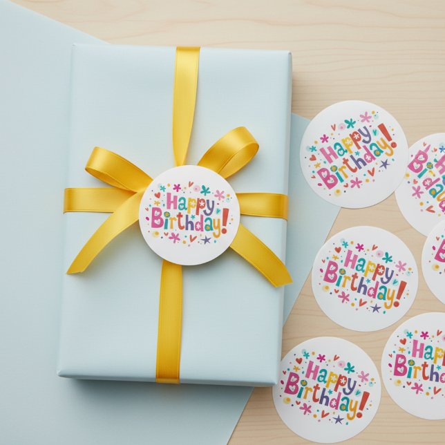 Colourful "Happy Birthday!" Round Sticker (Colorful "Happy Birthday!" Round Sticker)