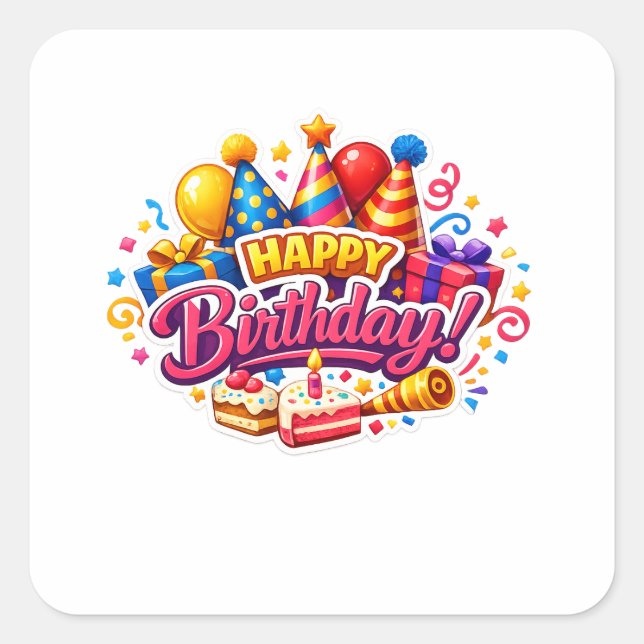 Colourful Happy Birthday Square Sticker (Front)